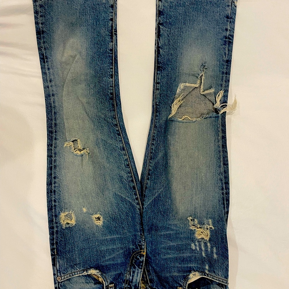 Chip and pepper flare fade jeans.